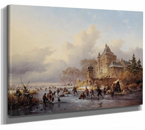 A Winter Landscape With Activites On The Ice Near A Castle By Frederik Marinus Kruseman