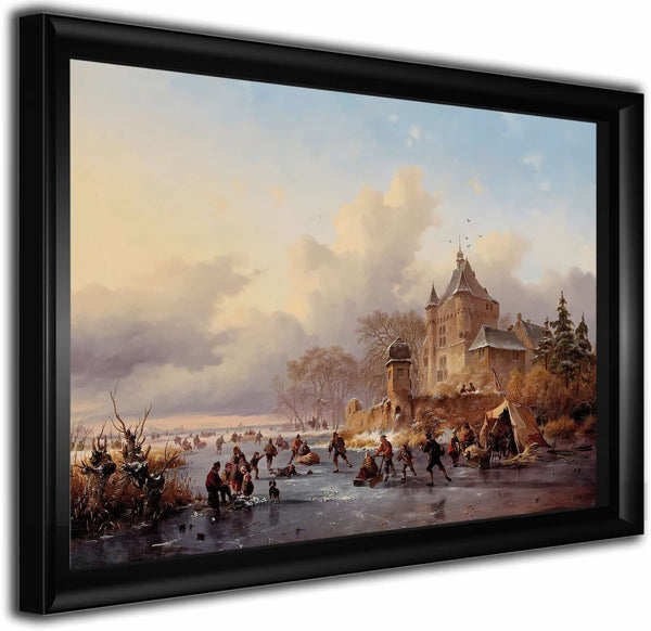 A Winter Landscape With Activites On The Ice Near A Castle By Frederik Marinus Kruseman