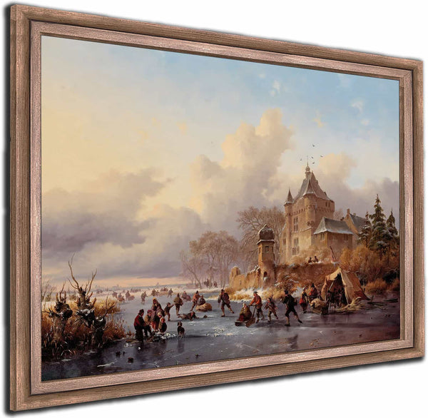 A Winter Landscape With Activites On The Ice Near A Castle By Frederik Marinus Kruseman