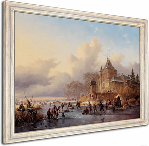 A Winter Landscape With Activites On The Ice Near A Castle By Frederik Marinus Kruseman