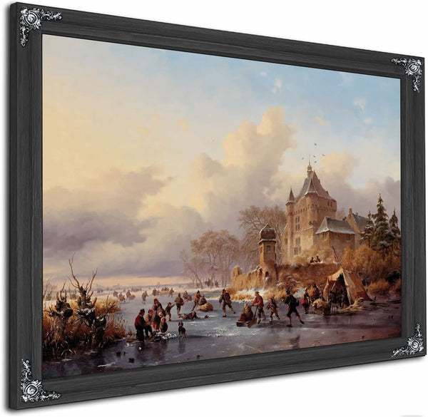 A Winter Landscape With Activites On The Ice Near A Castle By Frederik Marinus Kruseman