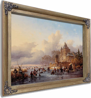 A Winter Landscape With Activites On The Ice Near A Castle By Frederik Marinus Kruseman