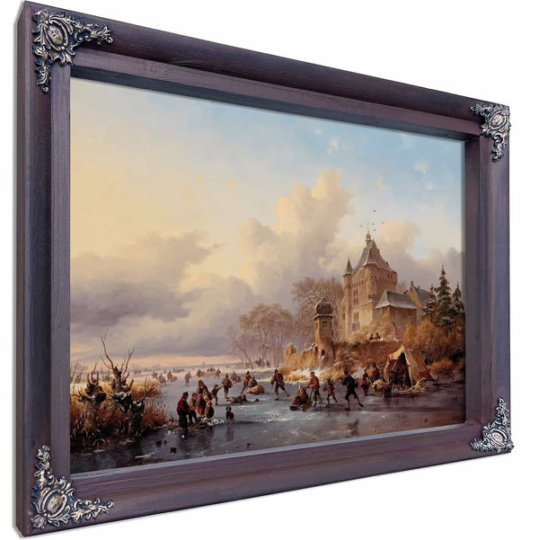 A Winter Landscape With Activites On The Ice Near A Castle By Frederik Marinus Kruseman