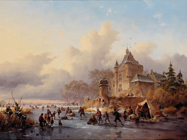 Frederik Marinus Kruseman A Winter Landscape With Activites On The Ice Near A Castle By Frederik Marinus Kruseman