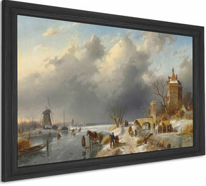 A Winter Landscape With Figures On The Ice By Charles Leickert