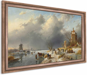 A Winter Landscape With Figures On The Ice By Charles Leickert