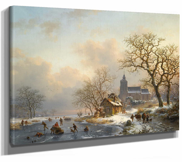 A Winter Landscape With Skaters On A Frozen River By Frederik Marinus Kruseman