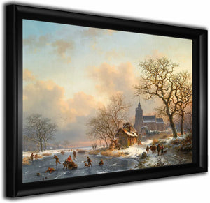 A Winter Landscape With Skaters On A Frozen River By Frederik Marinus Kruseman