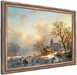 A Winter Landscape With Skaters On A Frozen River By Frederik Marinus Kruseman