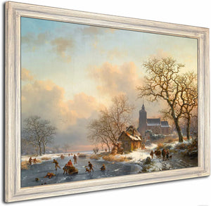 A Winter Landscape With Skaters On A Frozen River By Frederik Marinus Kruseman