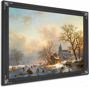 A Winter Landscape With Skaters On A Frozen River By Frederik Marinus Kruseman