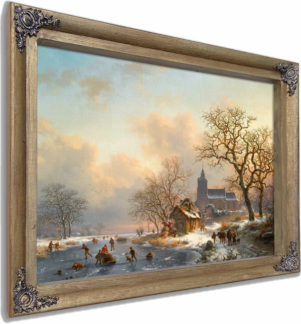 A Winter Landscape With Skaters On A Frozen River By Frederik Marinus Kruseman