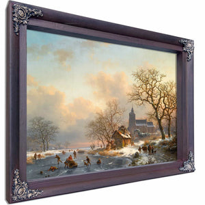 A Winter Landscape With Skaters On A Frozen River By Frederik Marinus Kruseman