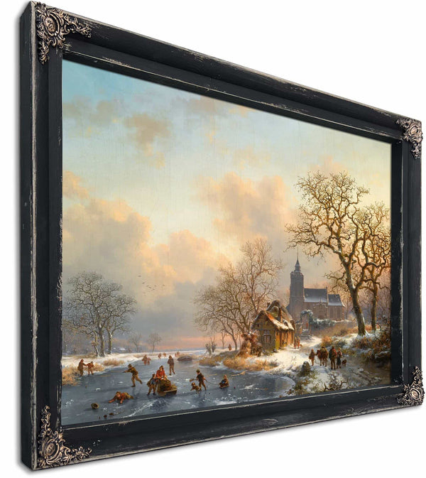 A Winter Landscape With Skaters On A Frozen River By Frederik Marinus Kruseman