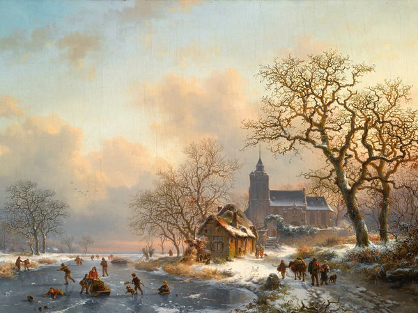 Frederik Marinus Kruseman A Winter Landscape With Skaters On A Frozen River By Frederik Marinus Kruseman