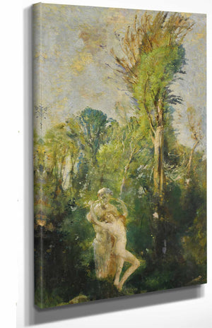 Charles Sims 12" x 18" / Stretched Canvas Wrap A Wood Nymph With A Statue Of Pan By Charles Sims