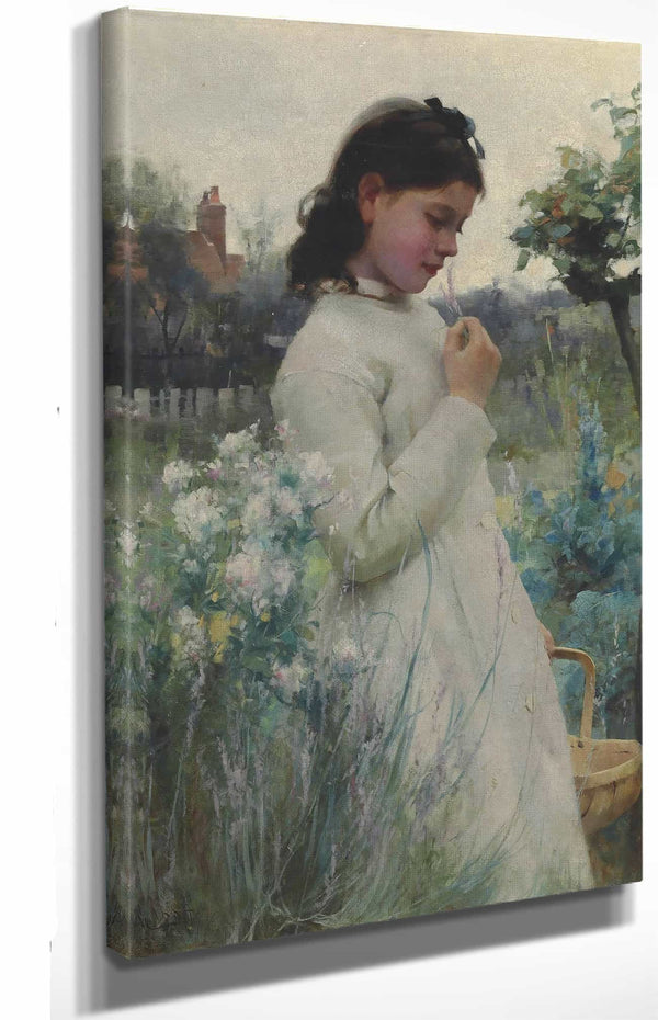 Alfred Augustus Glendening 12" x 18" / Stretched Canvas Wrap A Young Girl In A Garden By Alfred Augustus Glendening