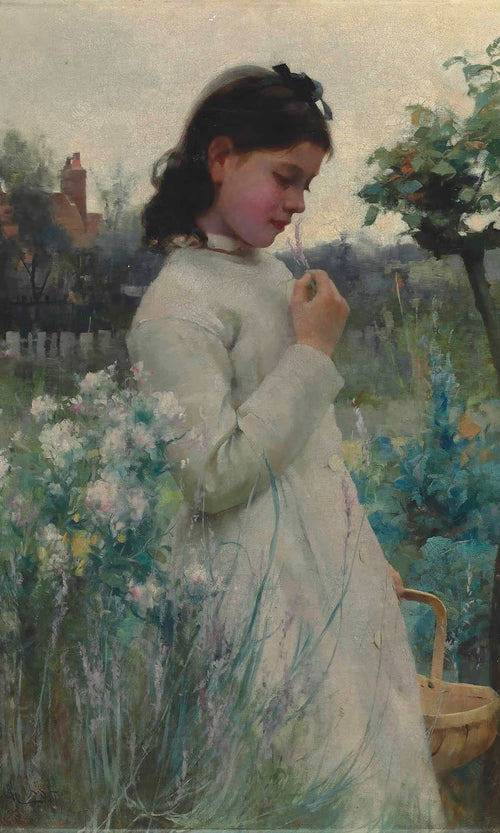 Alfred Augustus Glendening 12" x 18" / Unframed Paper A Young Girl In A Garden By Alfred Augustus Glendening