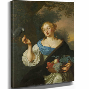 Ary De Vois 11" x 14" / Stretched Canvas Wrap A Young Woman With A Parrot By Ary De Vois