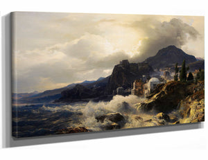 Andreas Achenbach 18" x 12" / Stretched Canvas Wrap Abendstimmung An Der Griechischen Kuste By Andreas Achenbach