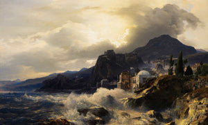 Andreas Achenbach 18" x 12" / Unframed Paper Abendstimmung An Der Griechischen Kuste By Andreas Achenbach