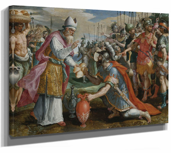 Maerten De Vos 14" x 11" / Stretched Canvas Wrap Abraham And Melchizedek By Maerten De Vos