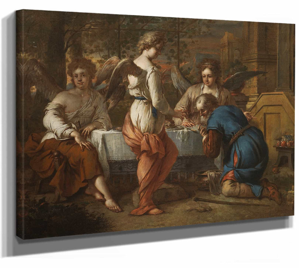 Johannes Voorhout 14" x 11" / Stretched Canvas Wrap Abraham And The Angel By Johannes Voorhout