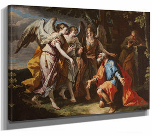 Gaspare Diziani 14" x 11" / Stretched Canvas Wrap Abraham And The Angels By Gaspare Diziani