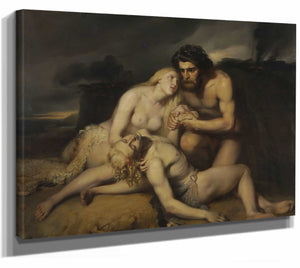 Edouard Dujardin 14" x 11" / Stretched Canvas Wrap Adam And Eve Discover The Dead Body Of Abel By Edouard Dujardin