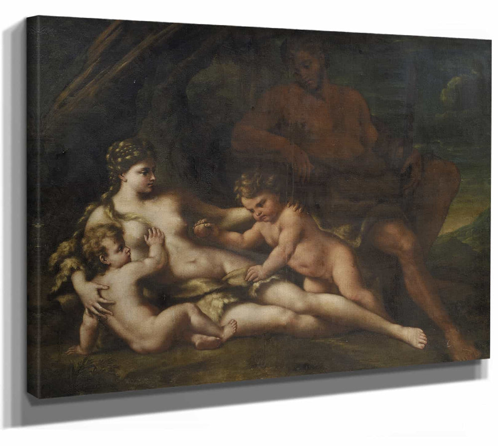 Nicola Vaccaro 14" x 11" / Stretched Canvas Wrap Adam And Eve With Cain And Abel (1649 – 1709) By Nicola Vaccaro