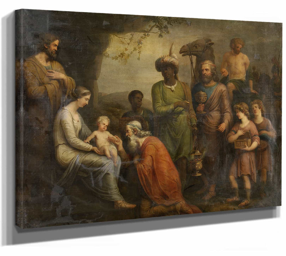 Andries Cornelis Lens 14" x 11" / Stretched Canvas Wrap Adoration Of The Magi By Andries Cornelis Lens