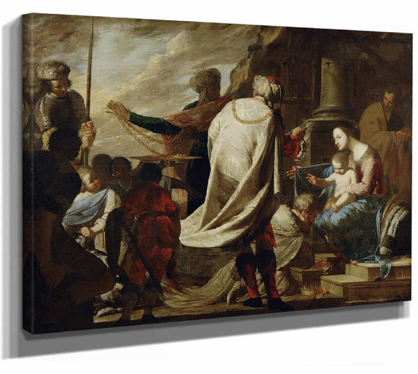 Bernardo Cavallino 14" x 11" / Stretched Canvas Wrap Adoration Of The Magi By Bernardo Cavallino