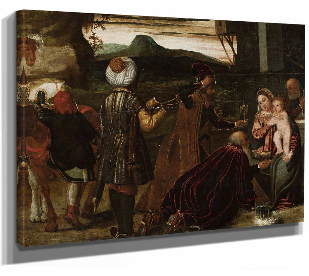 Francesco Bassano The Younger 14" x 11" / Stretched Canvas Wrap Adoration Of The Magi By Francesco Bassano The Younger