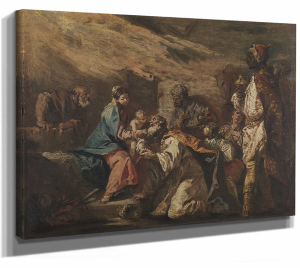 Gaspare Diziani 14" x 11" / Stretched Canvas Wrap Adoration Of The Magi By Gaspare Diziani