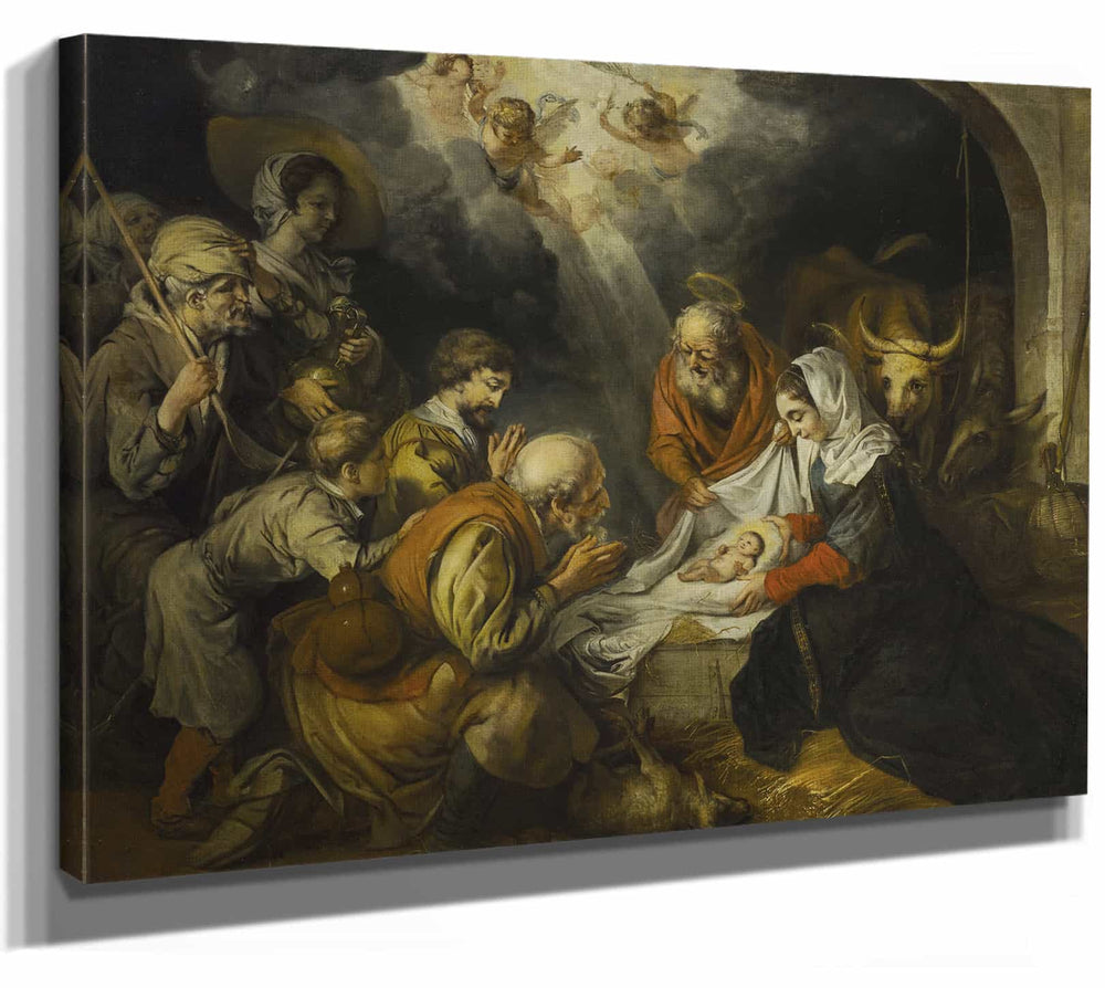 Barent Fabritius 14" x 11" / Stretched Canvas Wrap Adoration Of The Shepherds By Barent Fabritius