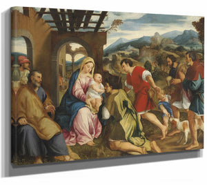 Bonifacio Veronese 14" x 11" / Stretched Canvas Wrap Adoration Of The Shepherds By Bonifacio Veronese