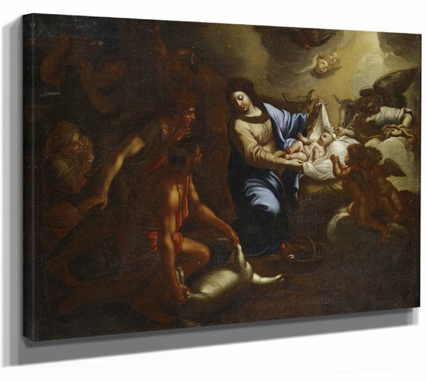 Carlo Maratti 14" x 11" / Stretched Canvas Wrap Adoration Of The Shepherds By Carlo Maratti