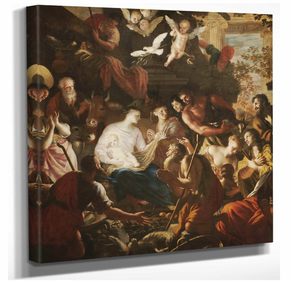 Lorenzo De Ferrari 12" x 12" / Stretched Canvas Wrap Adoration Of The Shepherds By Lorenzo De Ferrari