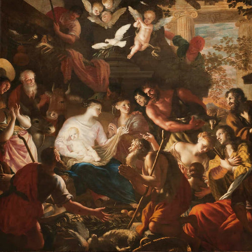 Lorenzo De Ferrari 12" x 12" / Unframed Paper Adoration Of The Shepherds By Lorenzo De Ferrari