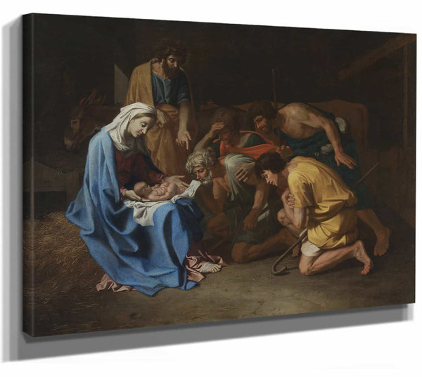 Nicolas Poussin 14" x 11" / Stretched Canvas Wrap Adoration Of The Shepherds By Nicolas Poussin