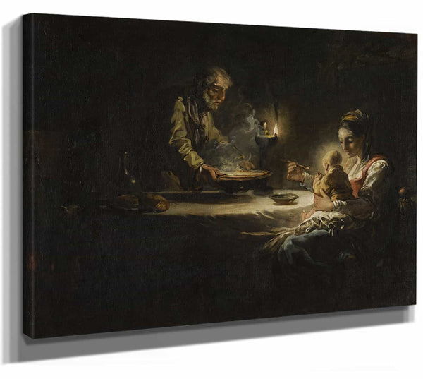 An Interior Scene With The Holy Family Dining By Circle Of Jean Honore Fragonard