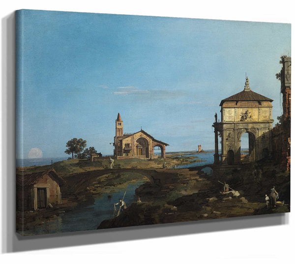 Canaletto 14" x 11" / Stretched Canvas Wrap An Island In The Lagoon With A Gateway And A Church (1743–44) By Canaletto