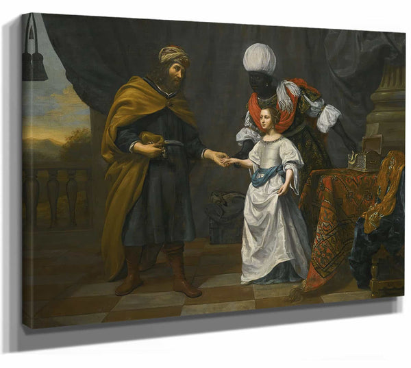 Gerard Van Kuijl 14" x 11" / Stretched Canvas Wrap An Old Testament Scene Possibly Eliezer Offering Jewels To Rebecca By Gerard Van Kuijl