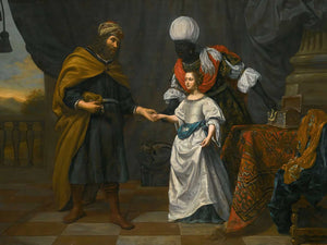 Gerard Van Kuijl An Old Testament Scene Possibly Eliezer Offering Jewels To Rebecca By Gerard Van Kuijl