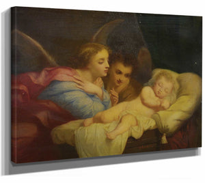 Charles Landelle 14" x 11" / Stretched Canvas Wrap Angels Adoring The Christ Child By Charles Landelle