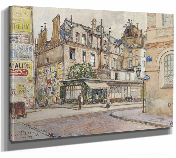 Frederic Houbron 14" x 11" / Stretched Canvas Wrap Angle Rue Mabillon Et Rue Clement En 1907 5eme Et 6eme Arrondissements By Frederic Houbron