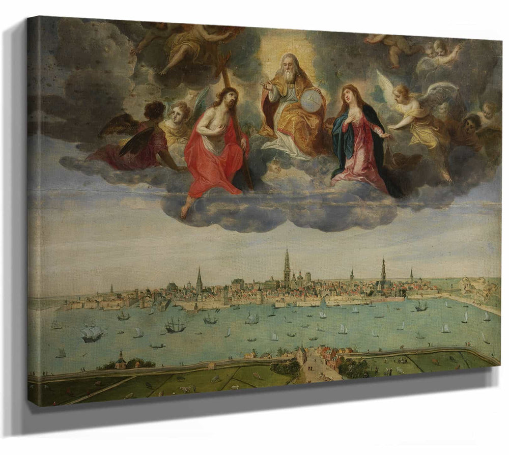 Abel Grimmer 14" x 11" / Stretched Canvas Wrap Antwerp And The Vlaams Hoofd In 1600 By Abel Grimmer