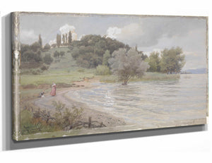 Hans Gude 18" x 12" / Stretched Canvas Wrap Arenenberg At Ermatingen Bodensee By Hans Gude