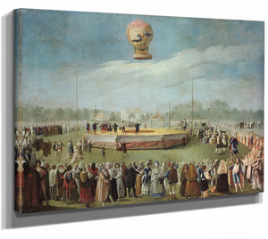 Antonio Carnicero 14" x 11" / Stretched Canvas Wrap Ascenso De Un Globo En Presencia Del Rey Carlos Iv Y De Su Corte By Antonio Carnicero