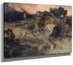 Arnold Bocklin 14" x 11" / Stretched Canvas Wrap Astolf Riding Away With The Head Of Orill By Arnold Bocklin